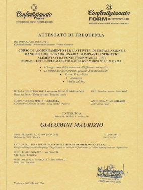 Attestato  di frequenza e aggiornamento  corso FER